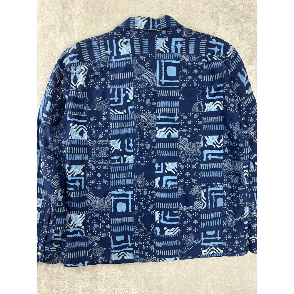 J.Crew Blue Indigo-dyed Indian Madras Patchwork Camp Loop Collar Shirt Men's XL - Picture 9 of 11